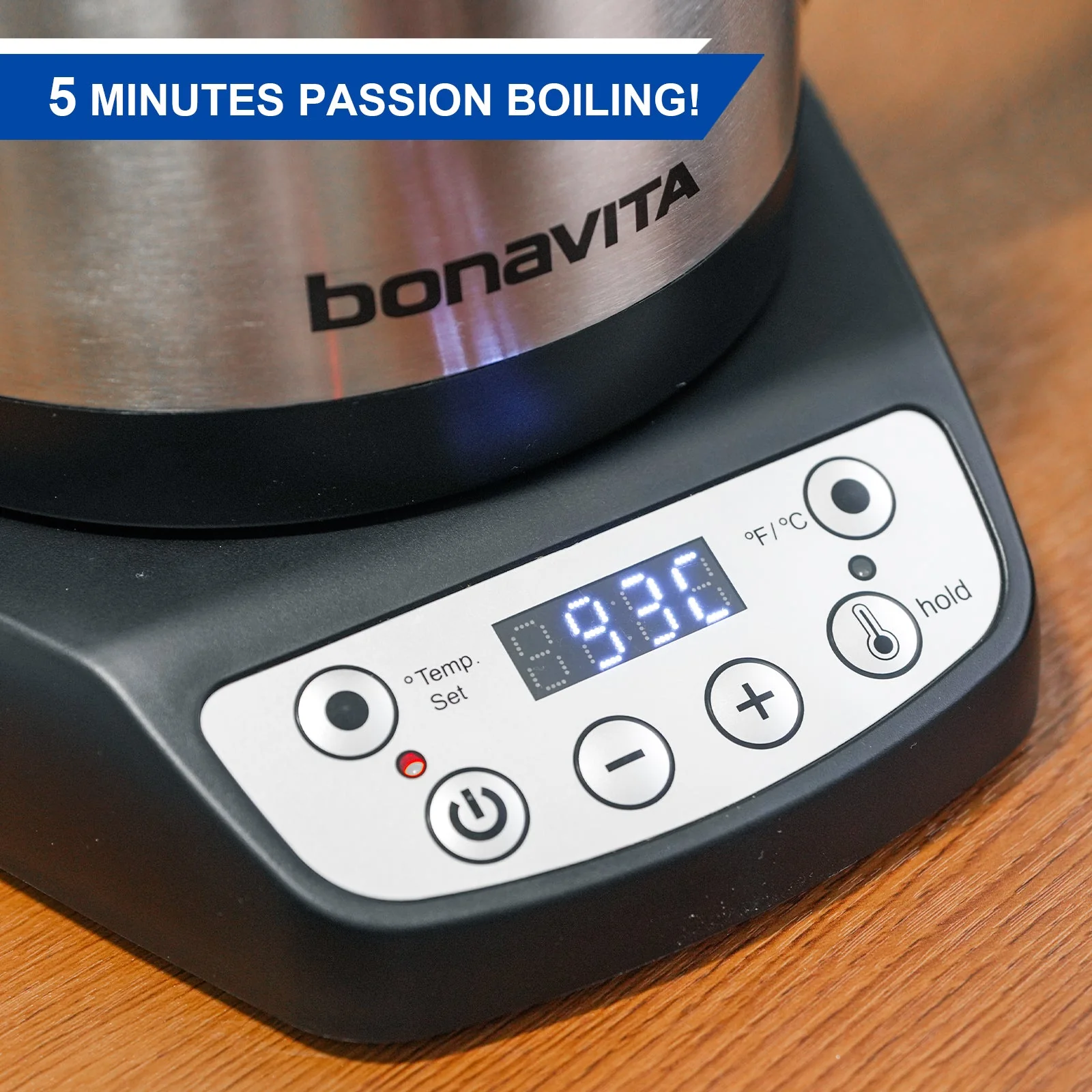 Bonavita Classic 1.0L Gooseneck Precision Temperature Electric Kettle| Tea Brew, 1200 Watt, LED Panel, Stainless Steel - Image 3