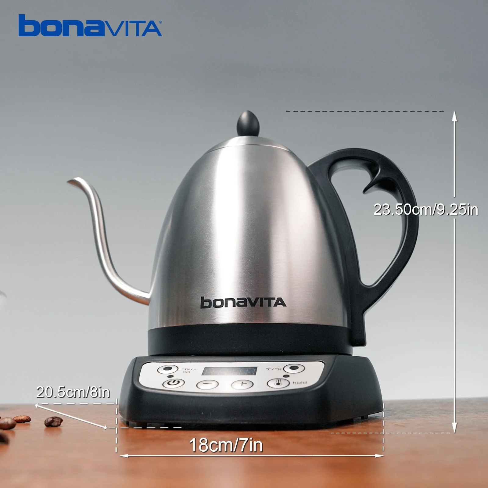 Bonavita Classic 1.0L Gooseneck Precision Temperature Electric Kettle| Tea Brew, 1200 Watt, LED Panel, Stainless Steel - Image 7