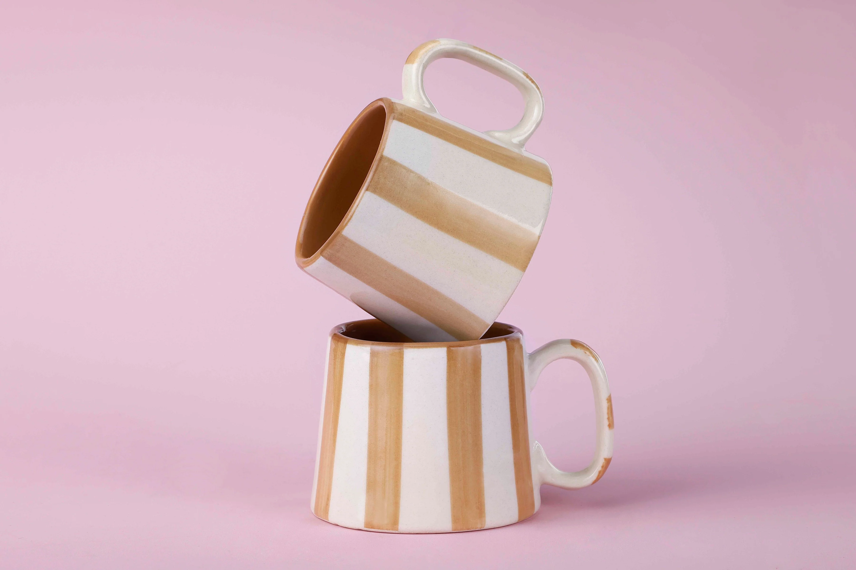 Casa Amarosa Ceramic Brown Stripe Cup - 3.5 x 2.5 Inches ( Set of 2 ) - Image 6
