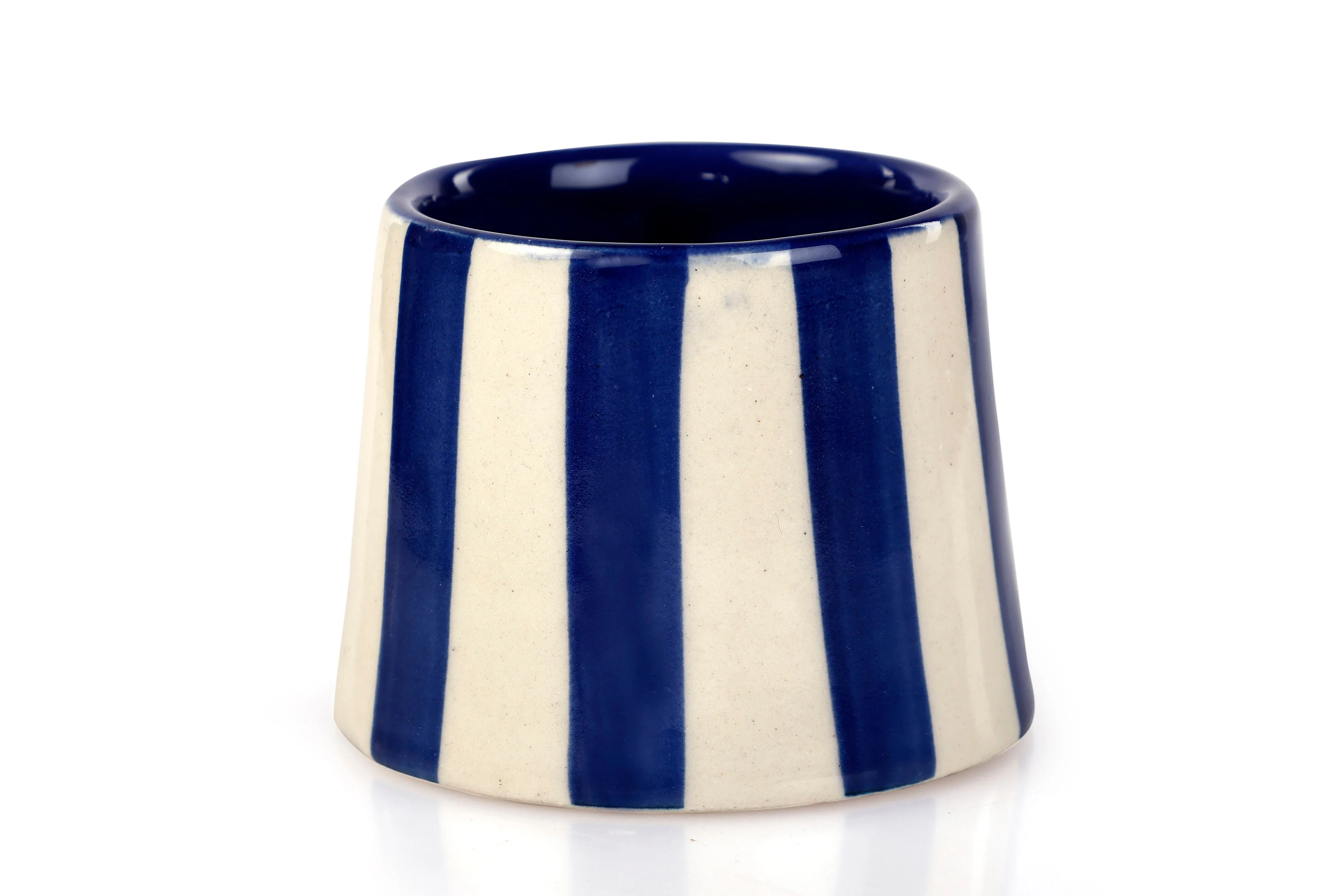 Casa Amarosa Ceramic Dark Blue Stripe Cup - 3.5 x 2.5 Inches ( Set of 2 ) - Image 4
