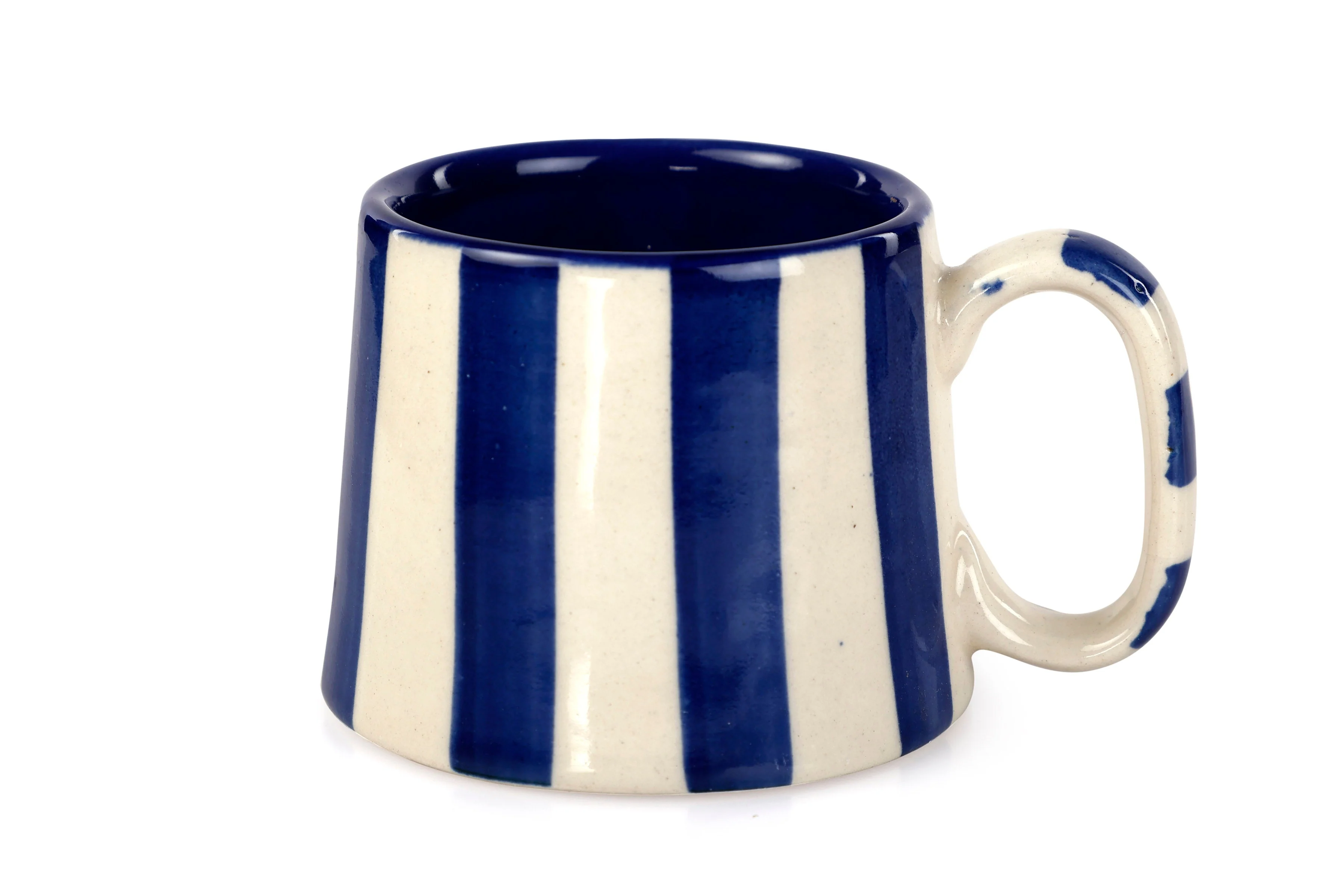 Casa Amarosa Ceramic Dark Blue Stripe Cup - 3.5 x 2.5 Inches ( Set of 4 ) - Image 2