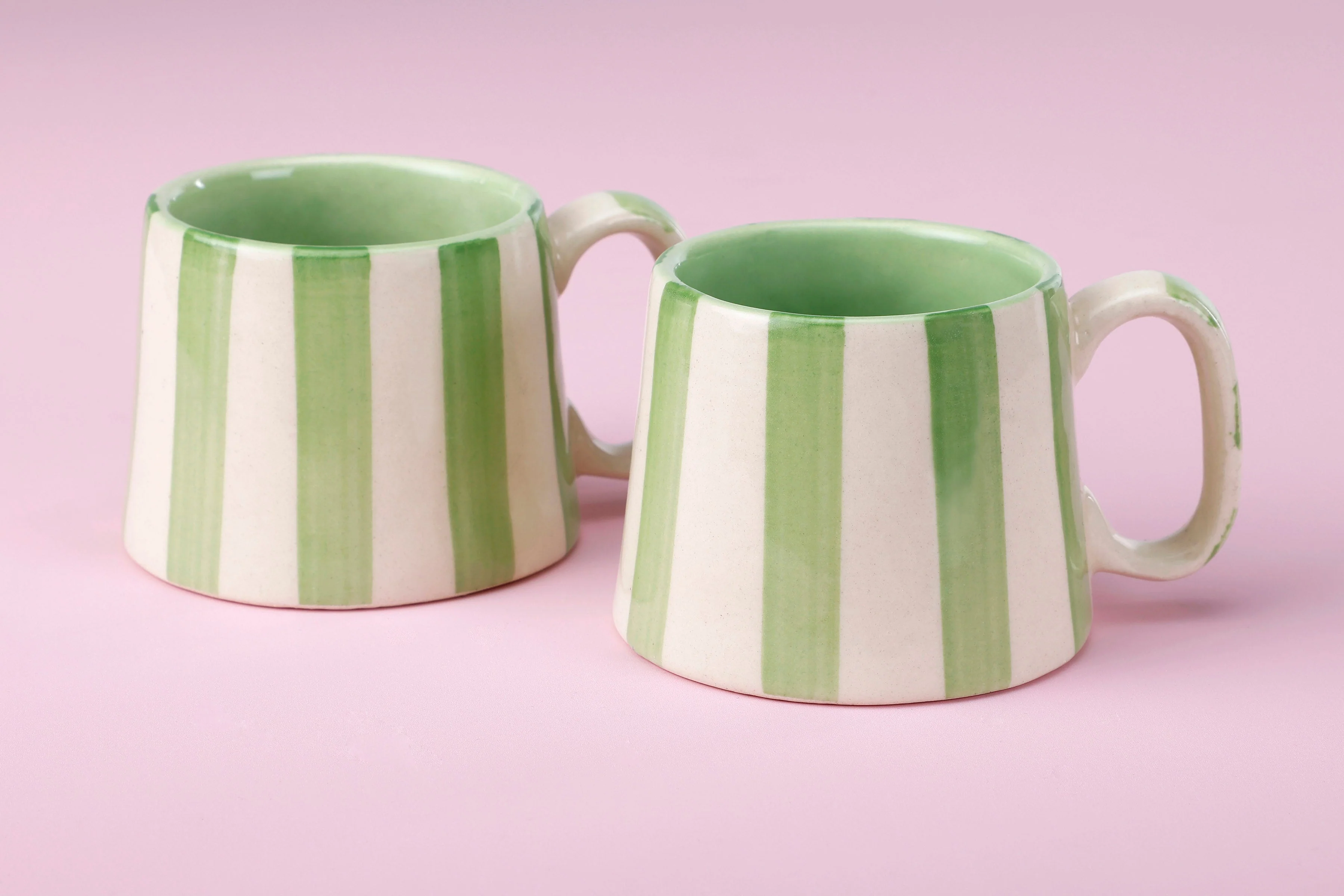 Casa Amarosa Ceramic Green Stripe Cup - 3.5 x 2.5 Inches ( Set of 2 ) - Image 5