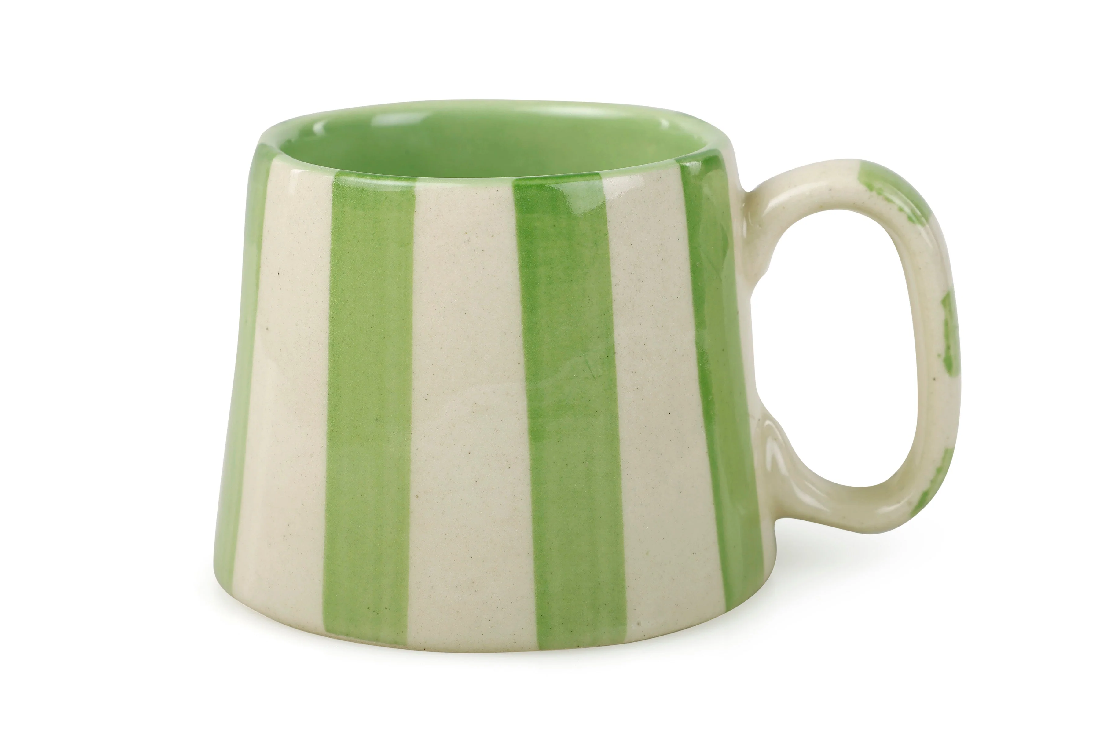 Casa Amarosa Ceramic Green Stripe Cup - 3.5 x 2.5 Inches ( Set of 4 ) - Image 2