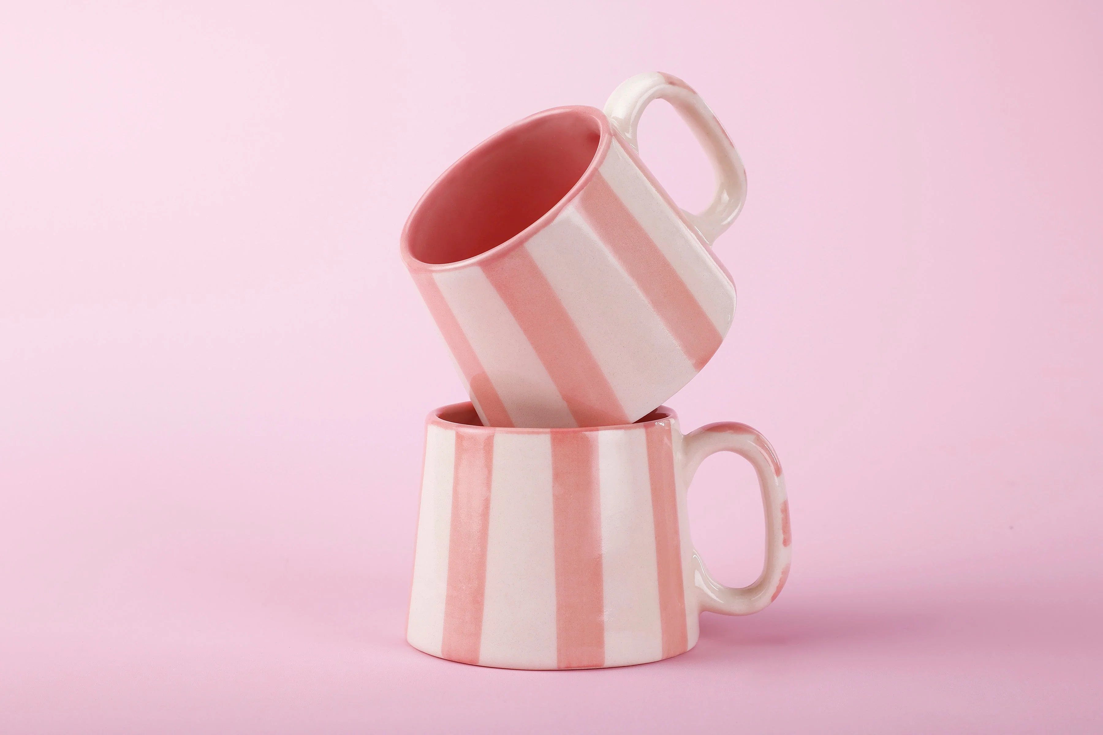 Casa Amarosa Ceramic Pink Stripe Cup- 220ml - 3.5 x 2.5 Inches (Set of 2) - Image 6