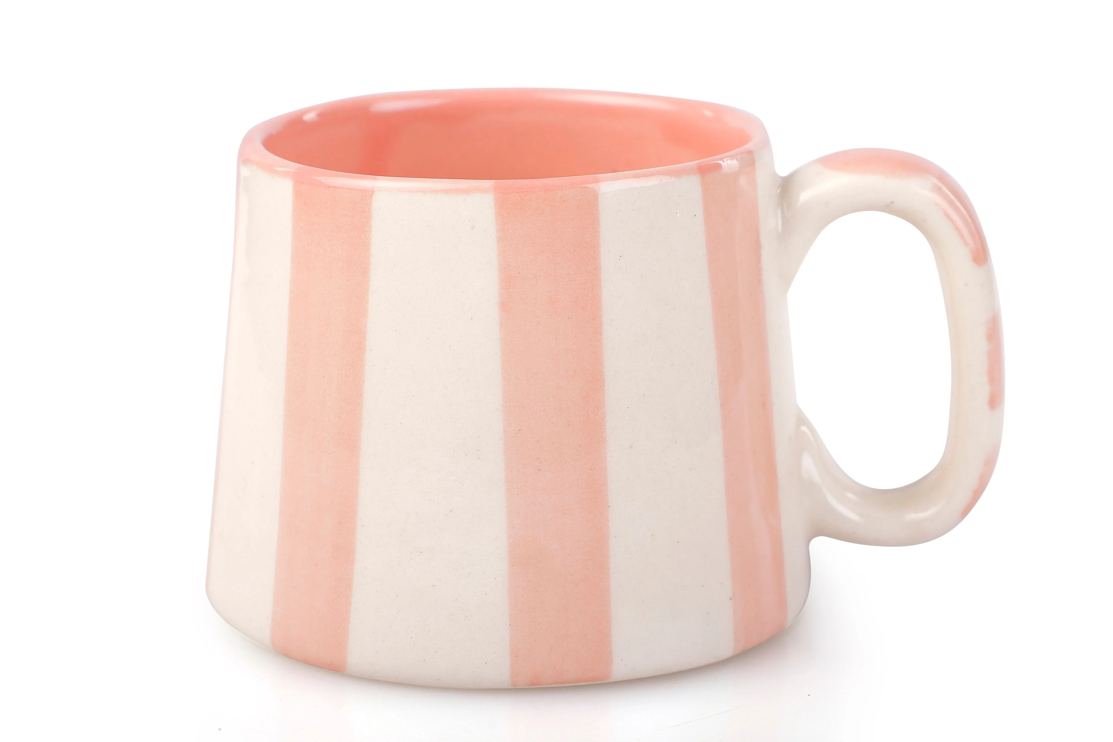 Casa Amarosa Ceramic Pink Stripe Cup- 220ml - 3.5 x 2.5 Inches (Set of 4)