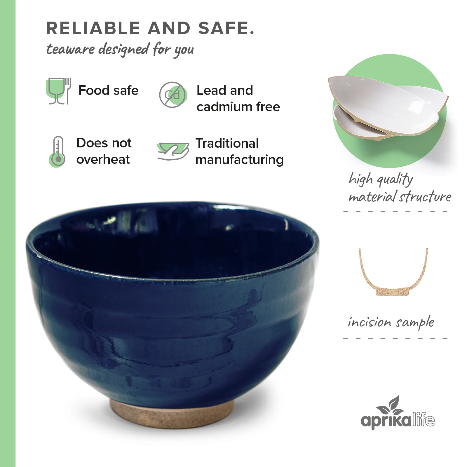 Aprika Life Dark Navy Blue Ceramic Matcha Bowl - Image 3