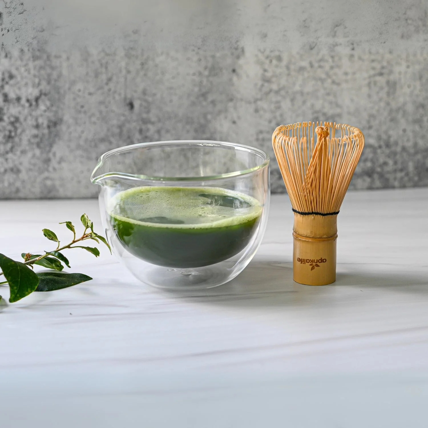 Aprika Life Double Sided (Double Wall) Glass Matcha Bowl with Spout, Bamboo Matcha Whisk and Whisk Holder Set - Image 4