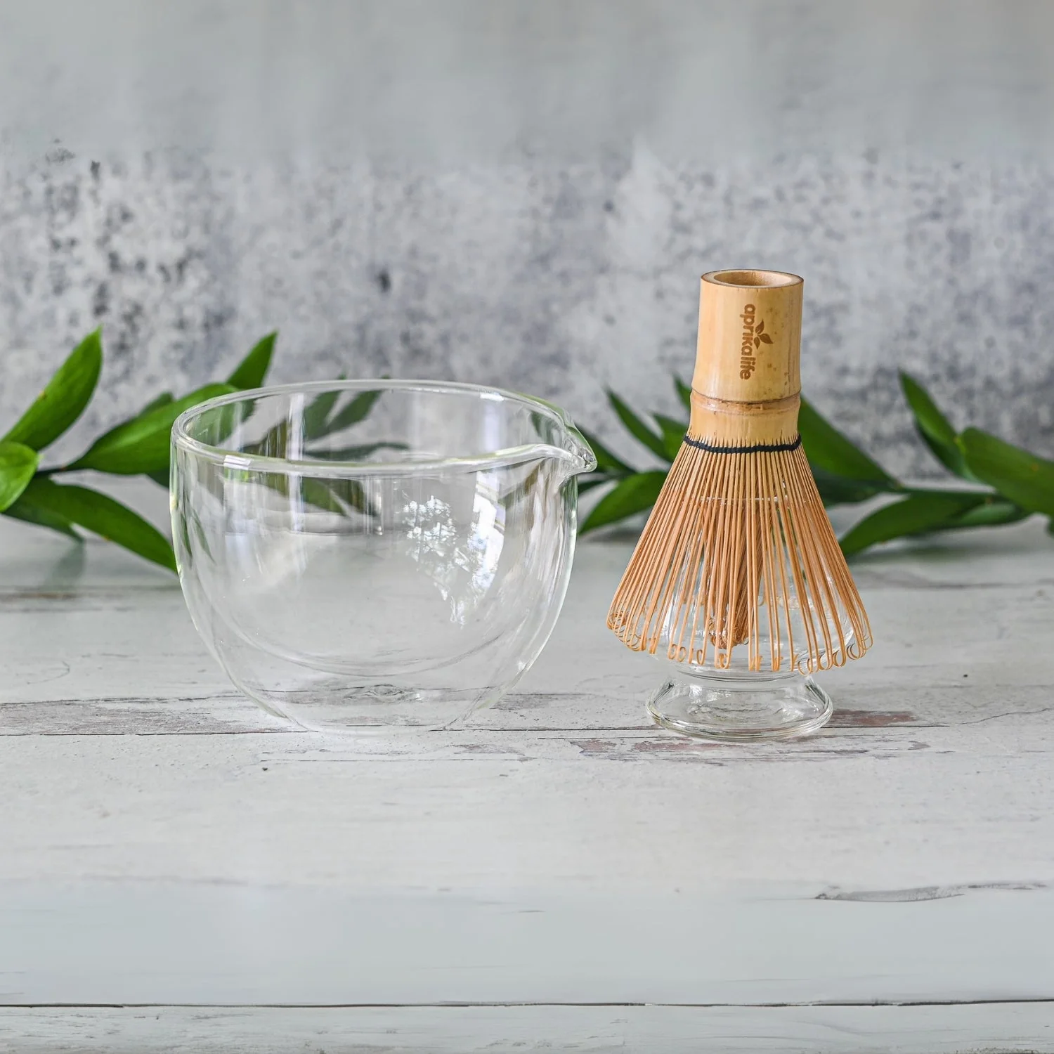 Aprika Life Double Sided (Double Wall) Glass Matcha Bowl with Spout, Bamboo Matcha Whisk, Whisk Holder and Organic Japanese Matcha Set - Image 2