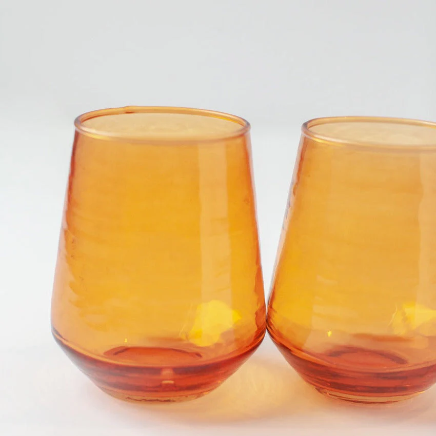 Creative Women Handblown Hammered Glass Water Tumbler, Amber - set of 4 - Image 4