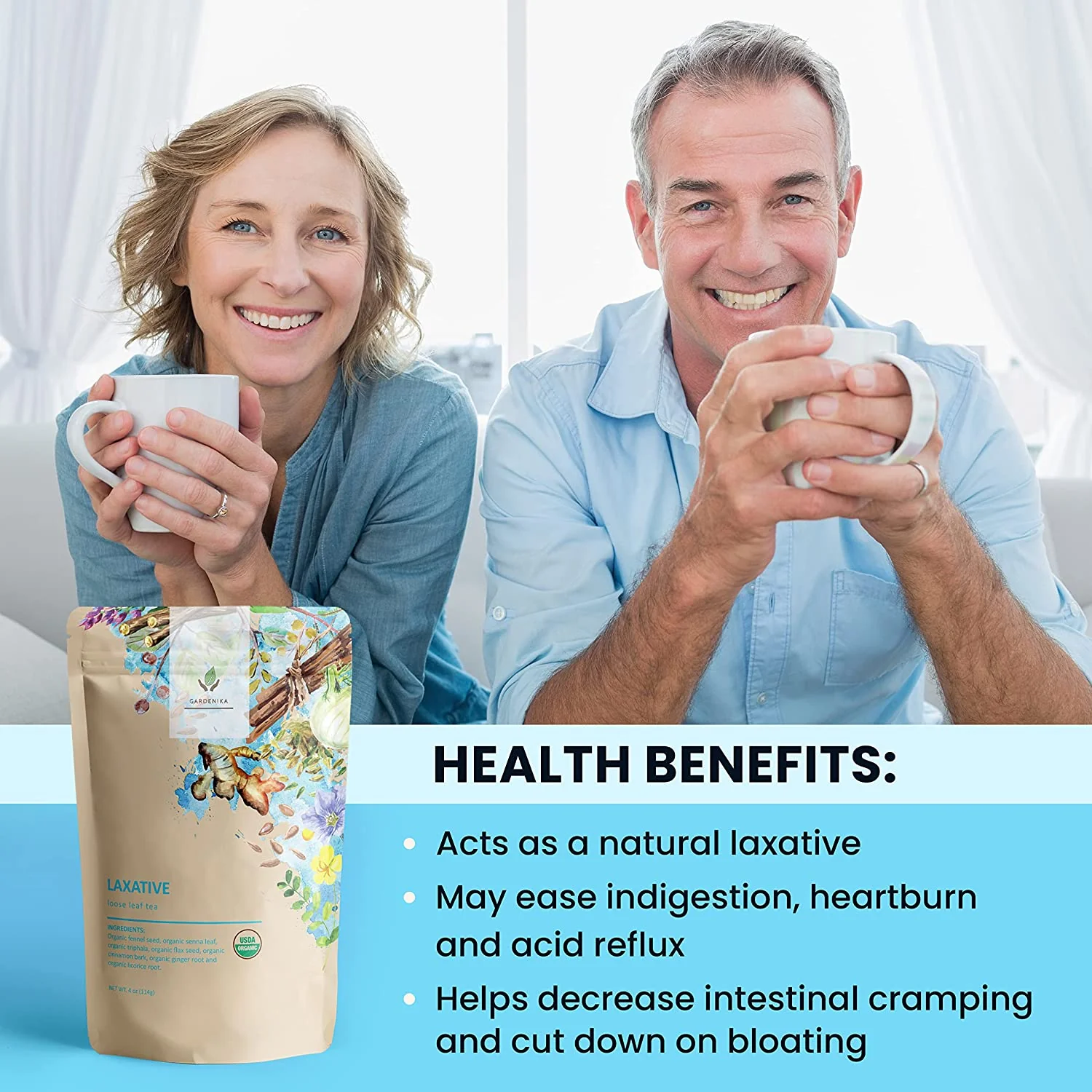 Gardenika Laxative Loose Leaf Tea, Gentle Constipation Relief - Ayurvedic Herbal Blend with Senna & Fennel - Digestive Health Support - Caffeine Free - 55+ Cups - USDA Organic & Kosher - 4 oz (113g) - Image 4