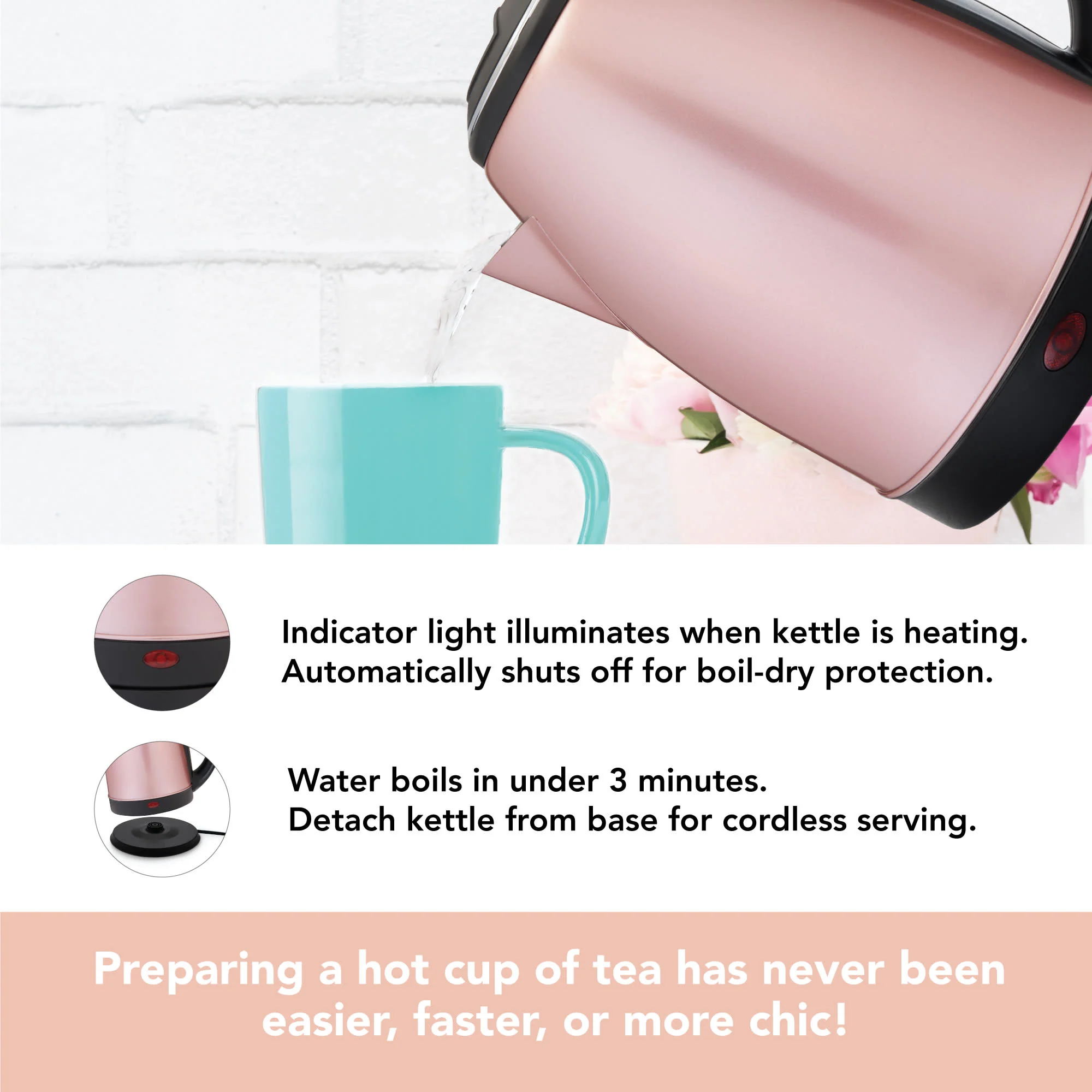 Pinky Up Parker Rose Gold Electric Tea Kettle - Image 5