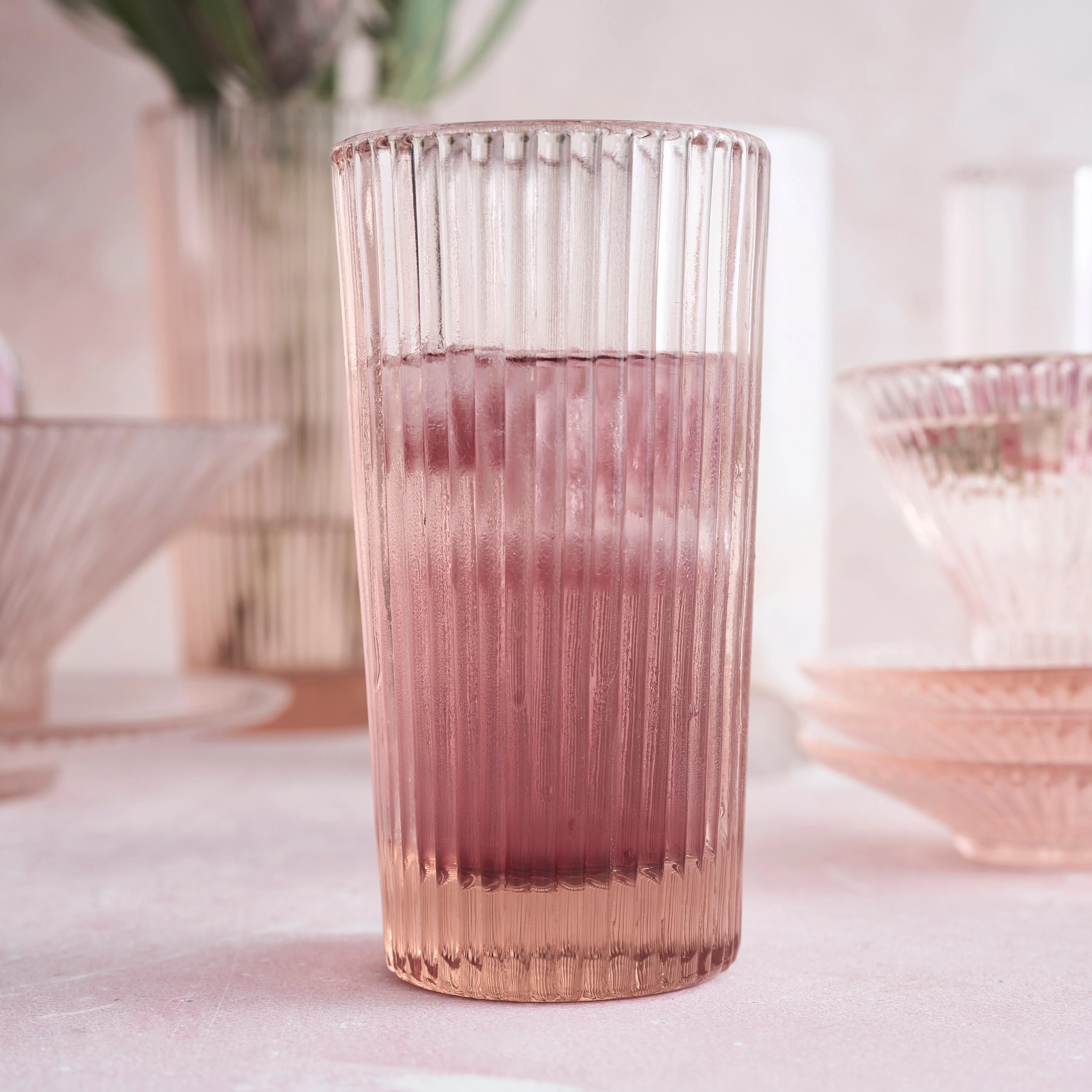 Pressed Pink Tall Glasses - Set of 4 - Image 2
