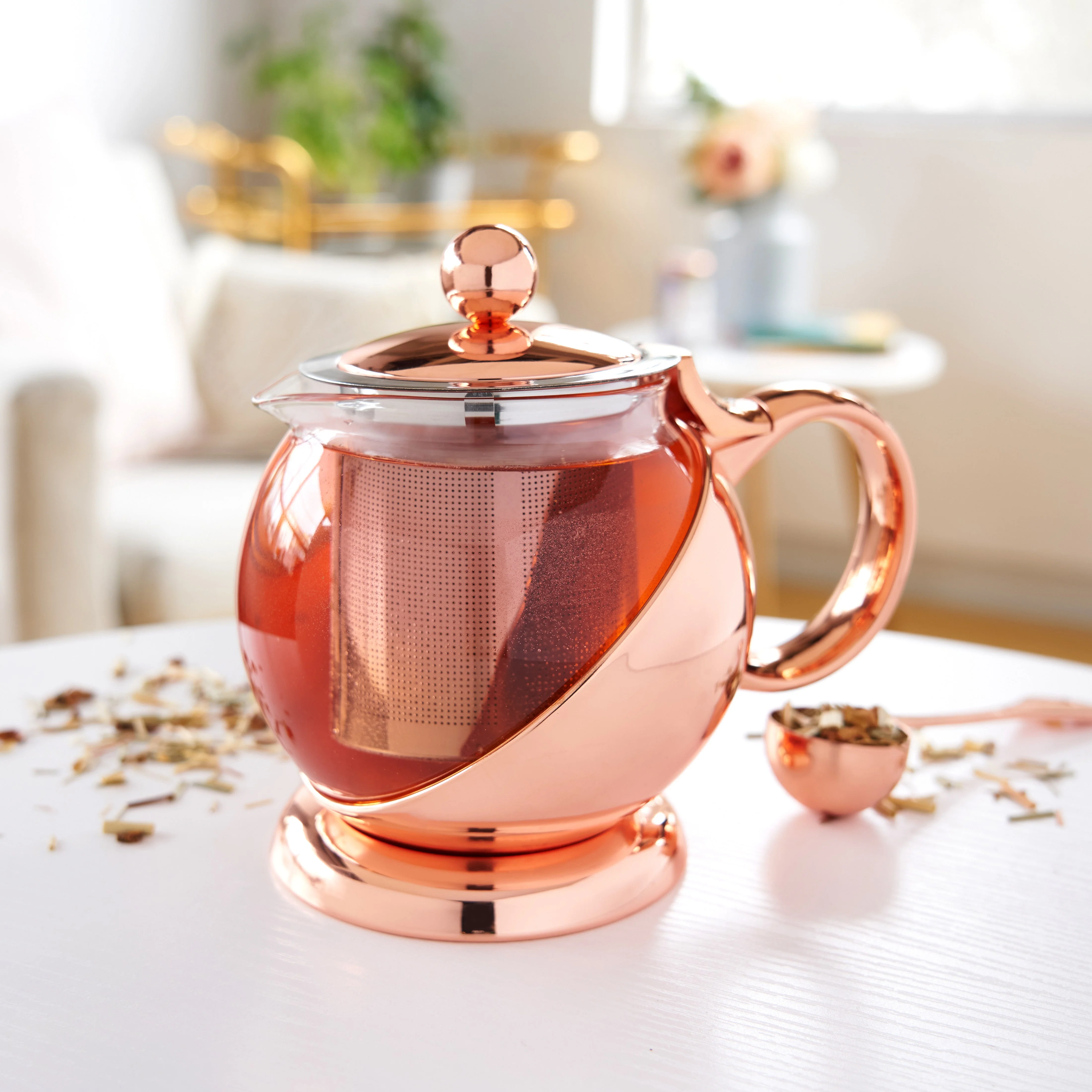Pinky Up Shelby Glass and Rose Gold Wrapped Teapot - Image 3