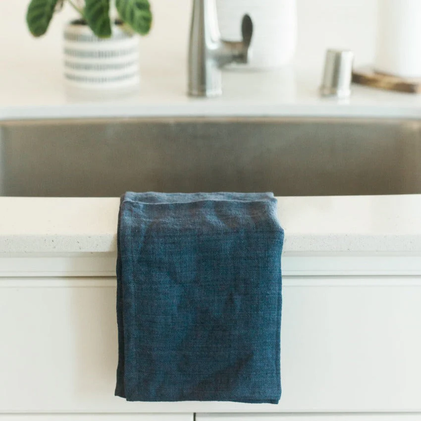 Creative Women Stone Washed Linen Tea Towel - Navy - Image 4