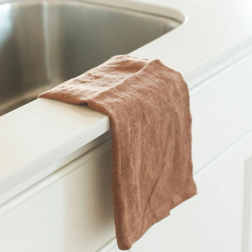 Creative Women Stone Washed Linen Tea Towel - Terracotta - Image 5
